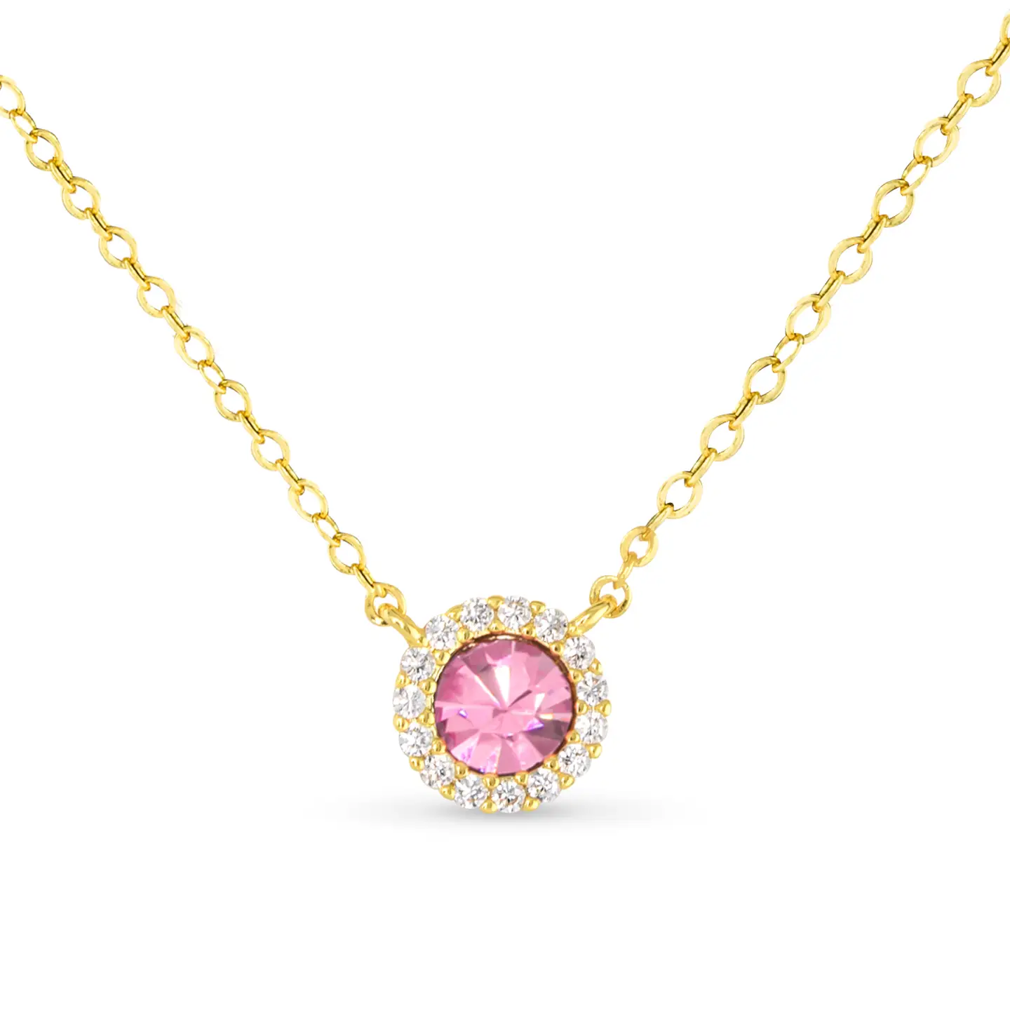 Gold Halo Necklace with Pink Diamond