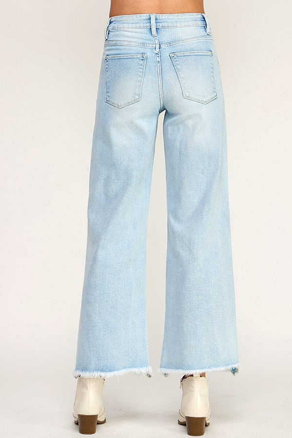 High Rise Wide Leg w/ Destroyed Hem Jeans