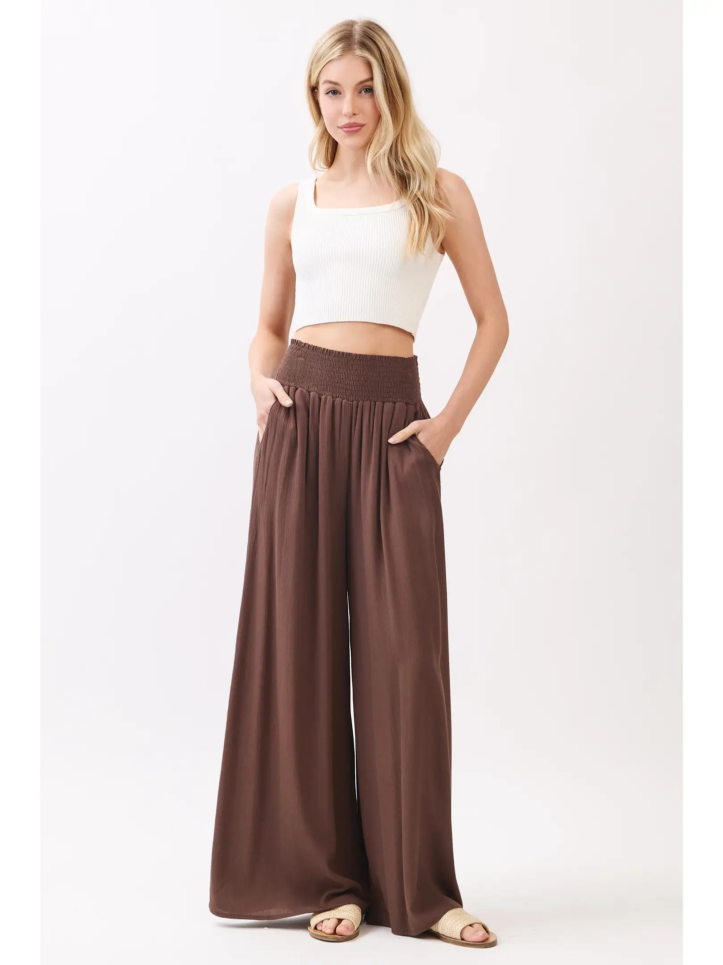 Wide Smock Waist Wide Leg Pants