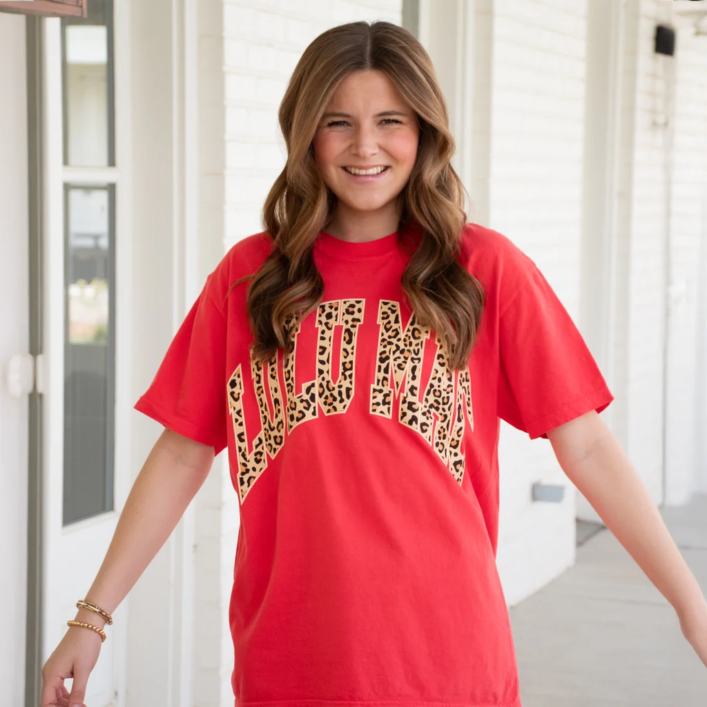 Lulu Mac Leopard Comfort Color Tee in Paprika