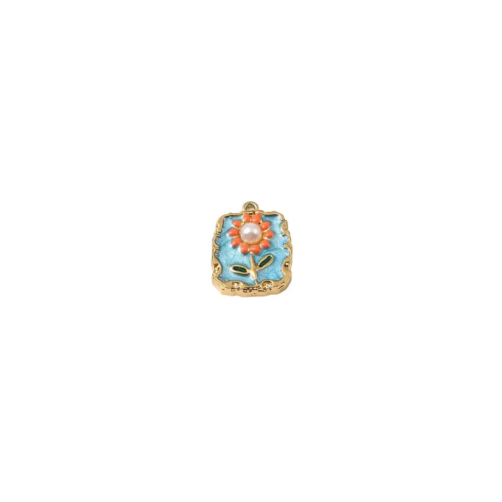 Gold Floral with Pearl Tile Charm