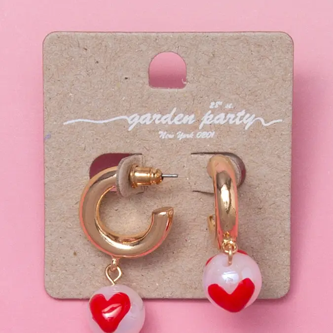 Red Heart Huggie Hoop Earrings