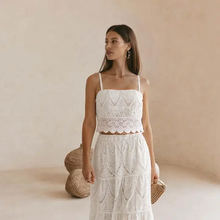 Embroidered Top and Tiered Skirt Set
