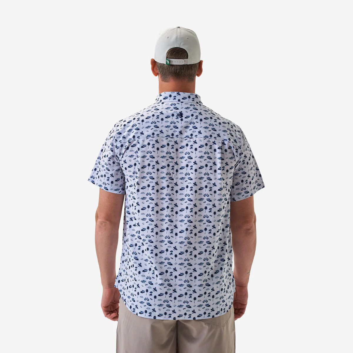 Burlebo Performance Button Up - On The Water - Cream/Navy