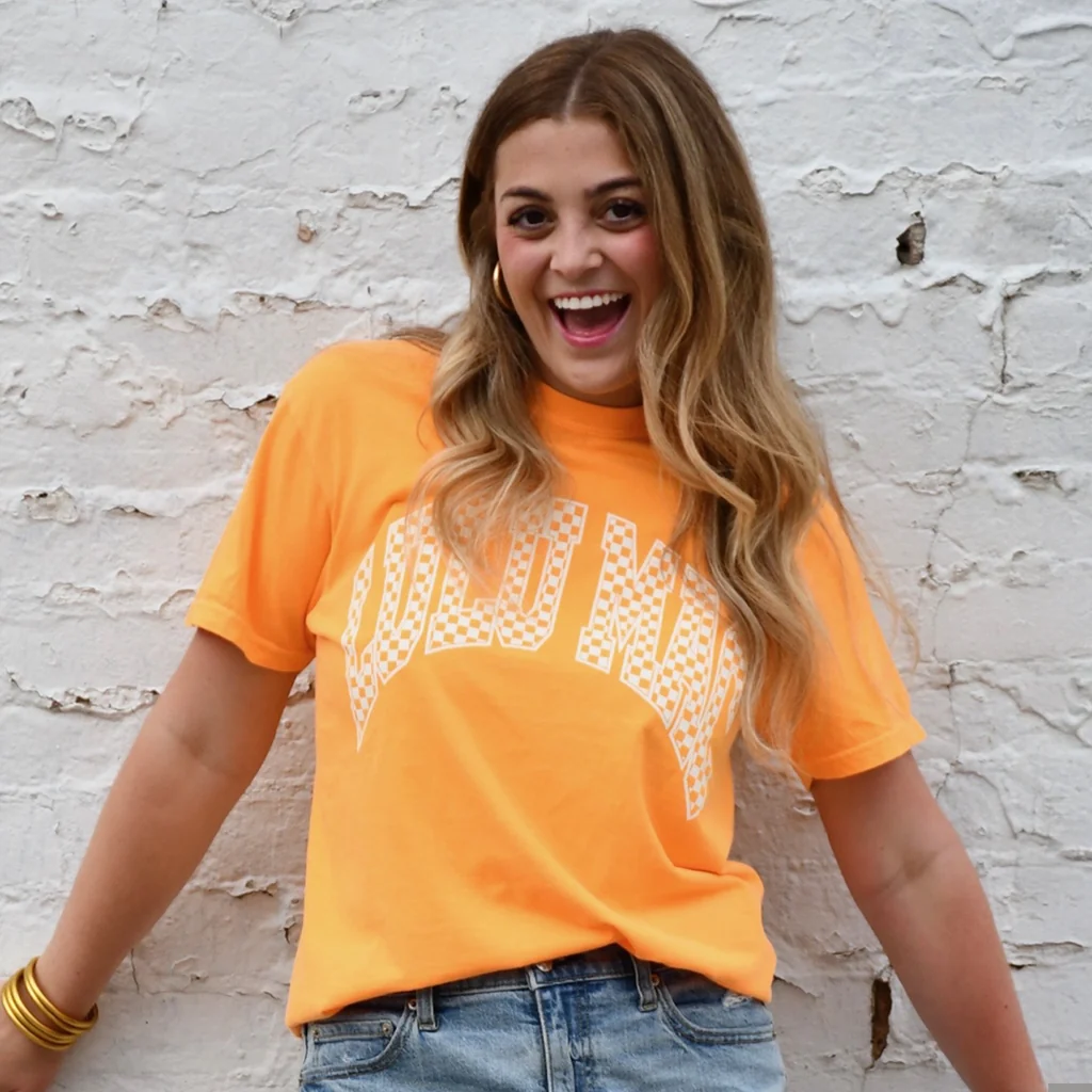 Lulu Mac Bright Orange Checkered Comfort Colors Tee