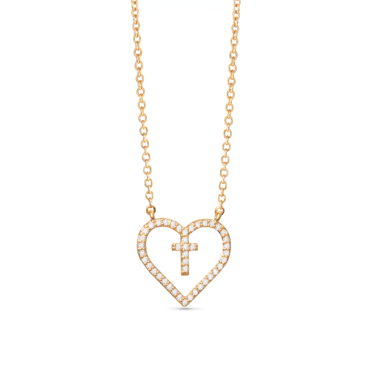 Gold Heart with Inset Cross Necklace - Gold