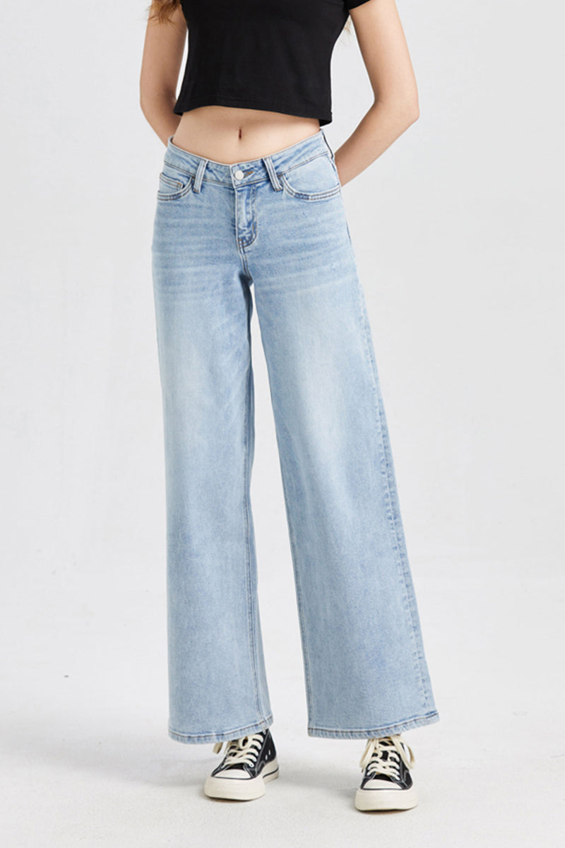 Bayeas Light Wash Mid Rise Wide Leg Jeans