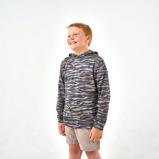 Burelbo Youth Tiger Stripe Camo - Wetland  Performance Hoodie