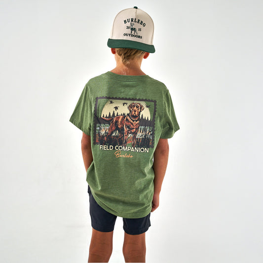 Burlebo Youth Heather Olive Duck Dog Stamp Tee