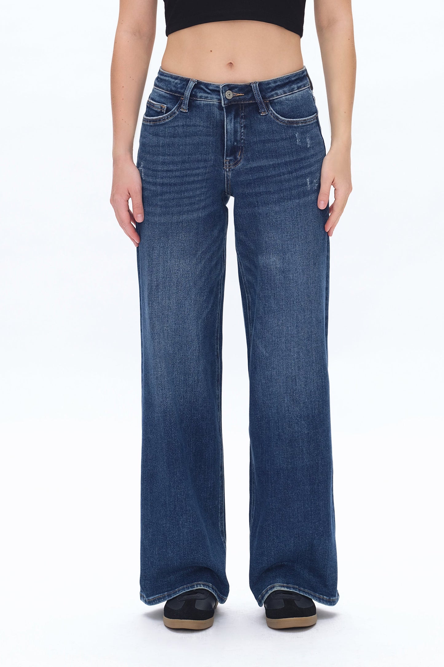 Bayeas Mid Rise Dark Wash Wide Leg Jeans