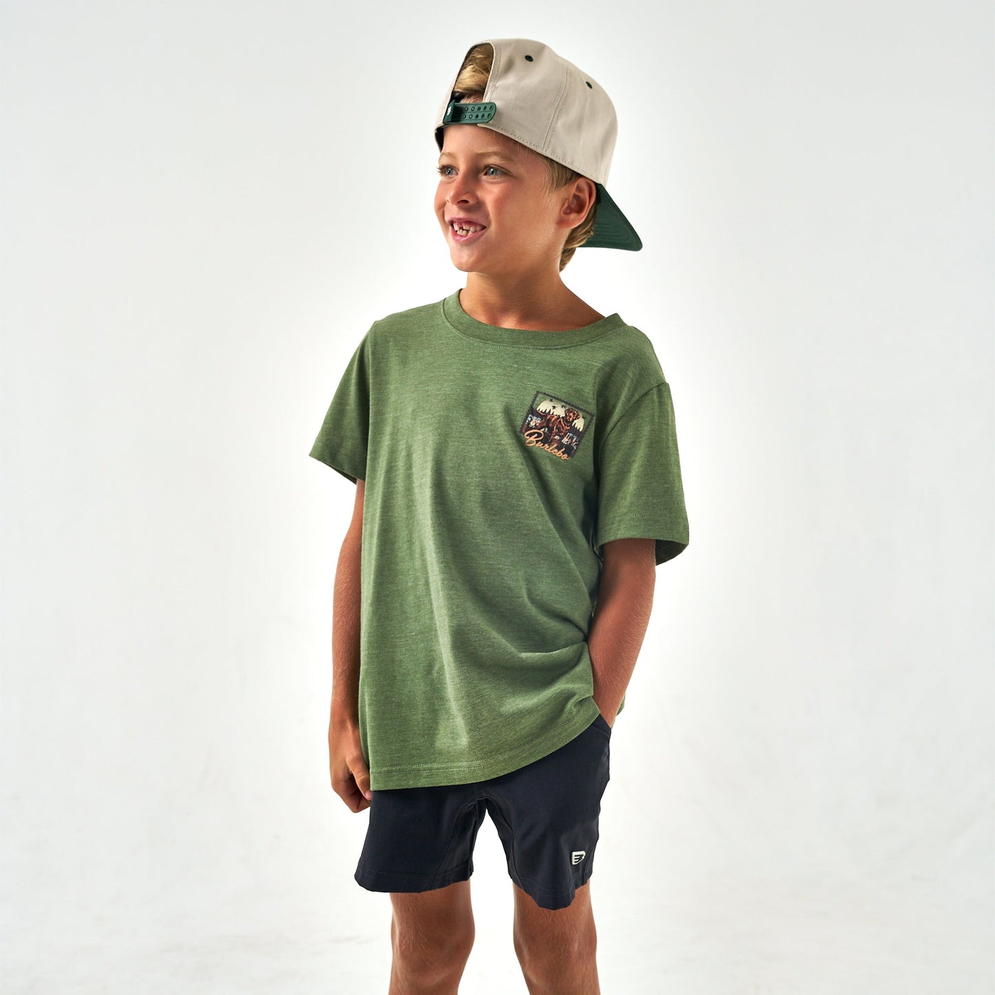 Burlebo Youth Heather Olive Duck Dog Stamp Tee