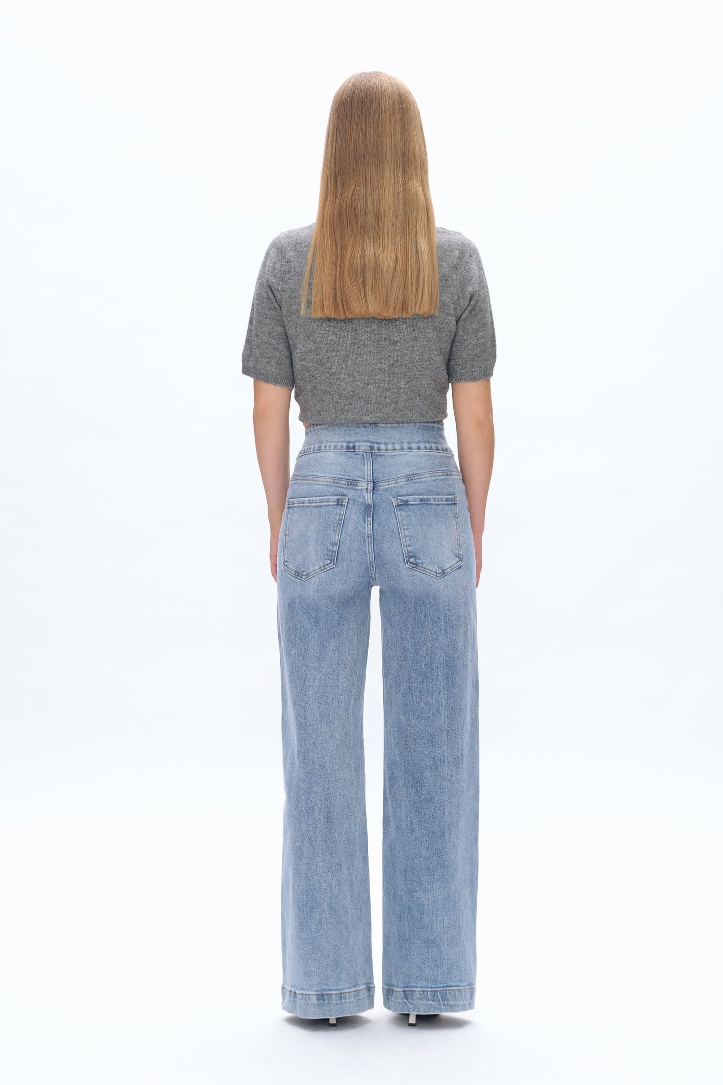 Bayeas High Rise Side Button Wide Leg Jeans