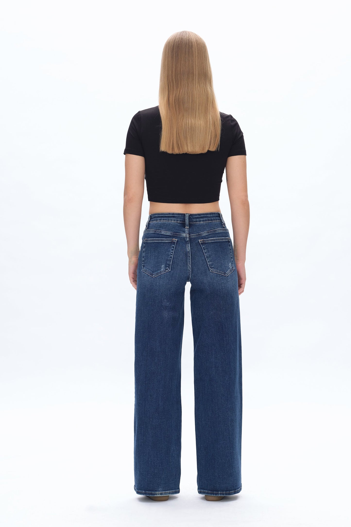 Bayeas Mid Rise Dark Wash Wide Leg Jeans