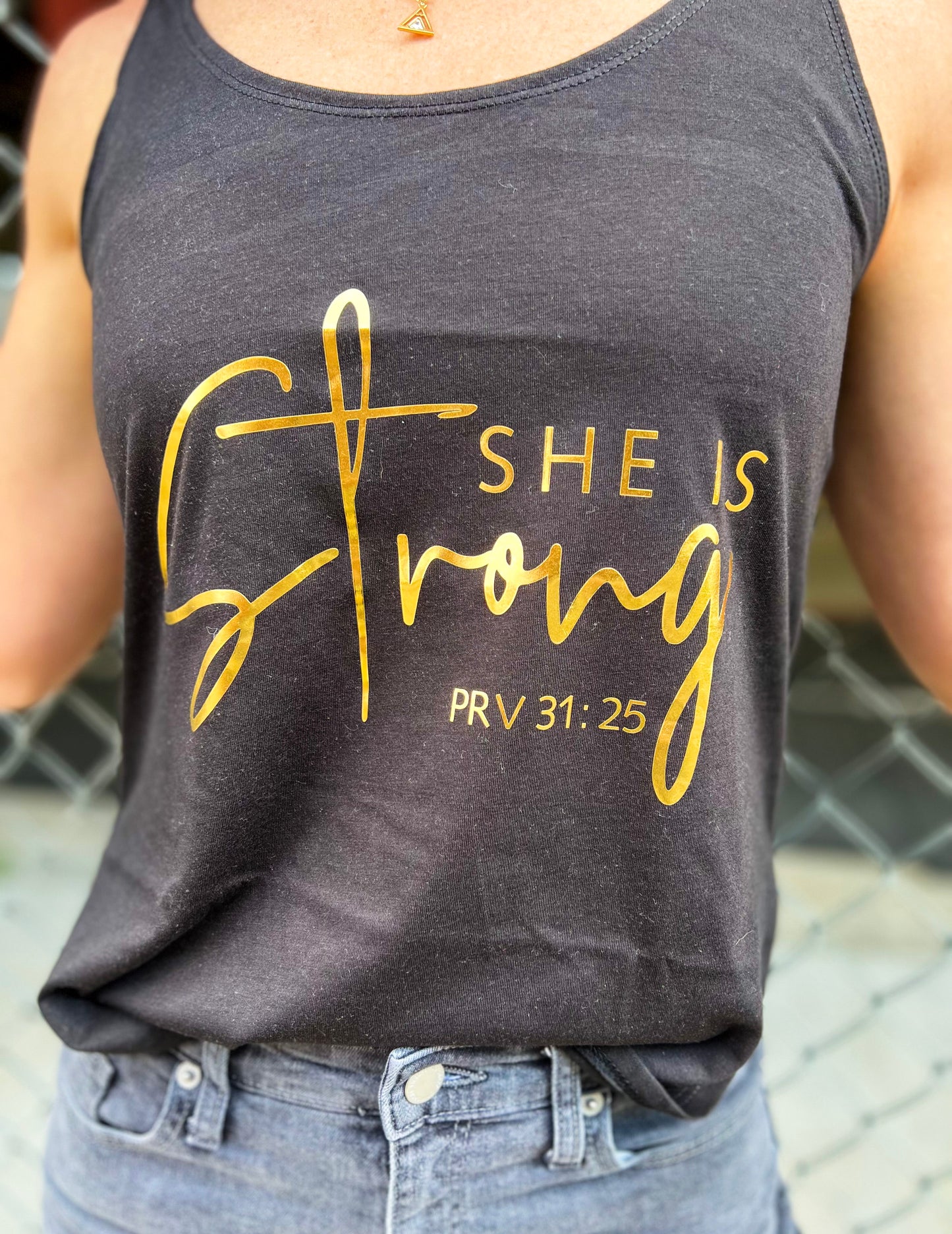 Tank Top-She is Strong-Gold