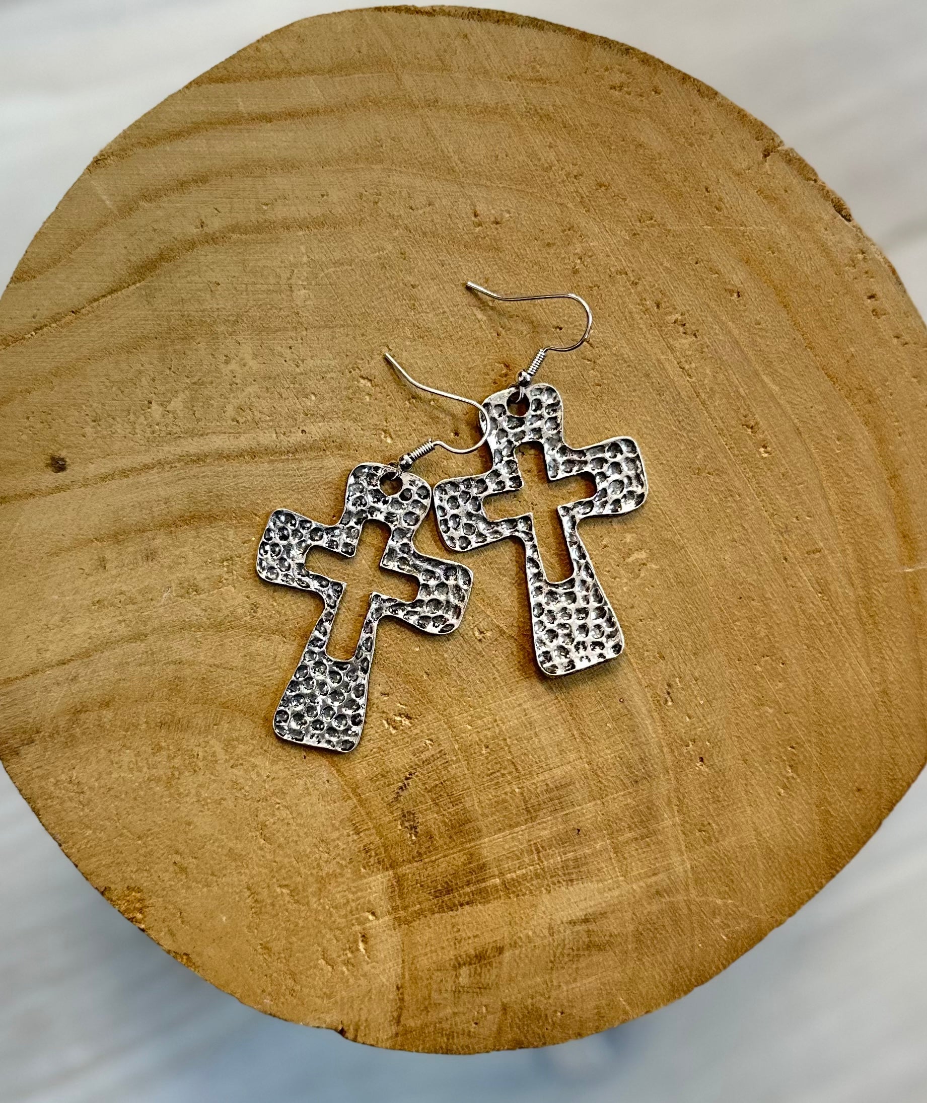 Hammered cross deals earrings