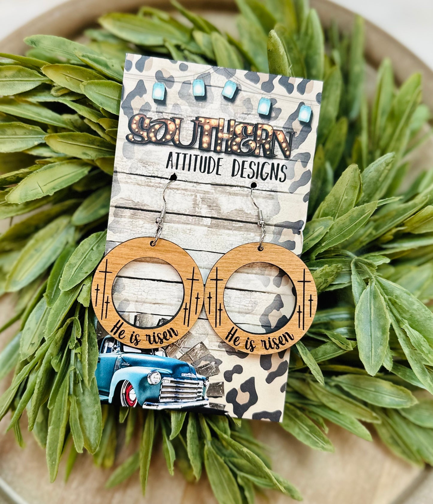 He is Risen Wooden Earrings