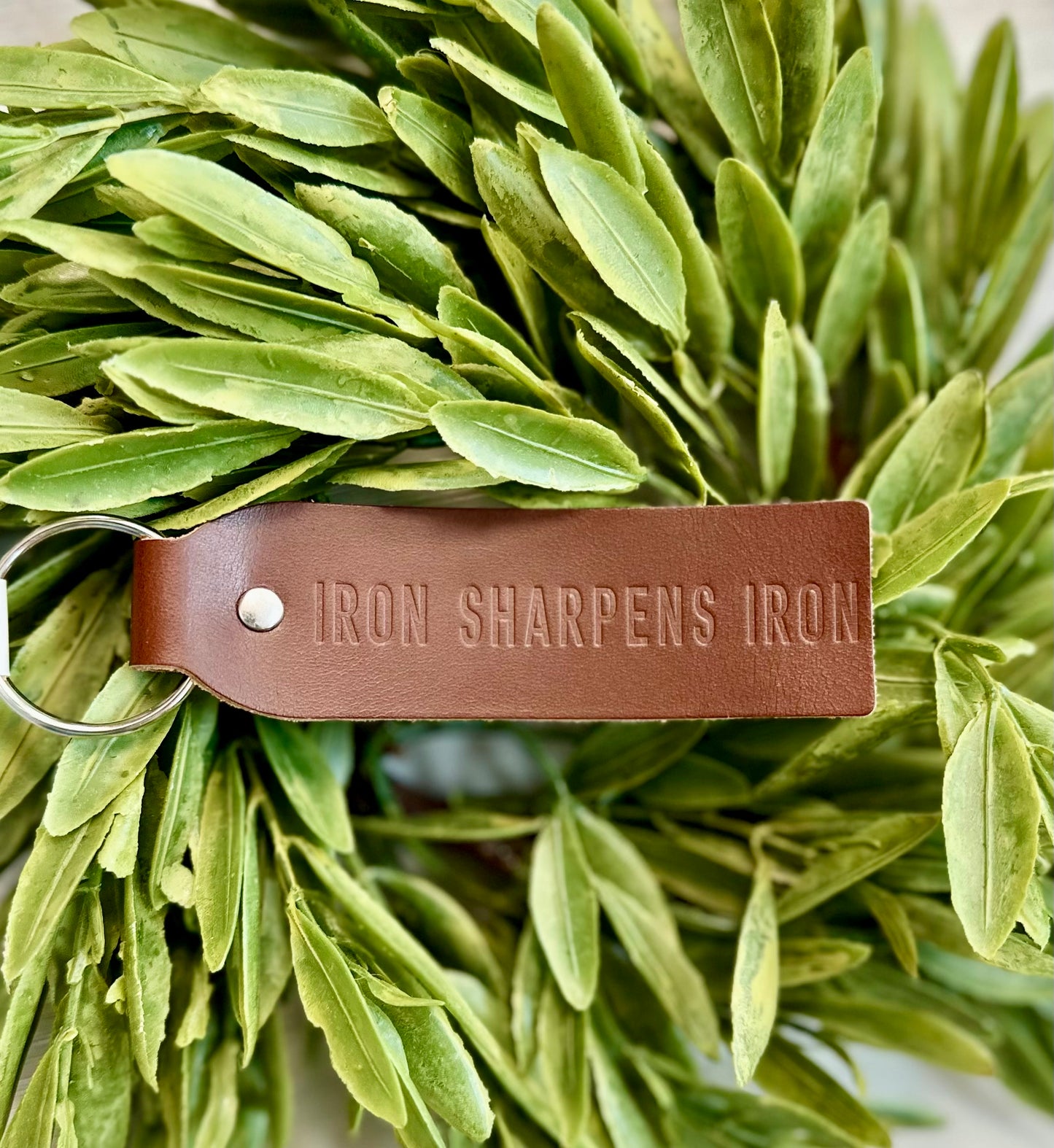 Iron sharpens iron leather Keychain
