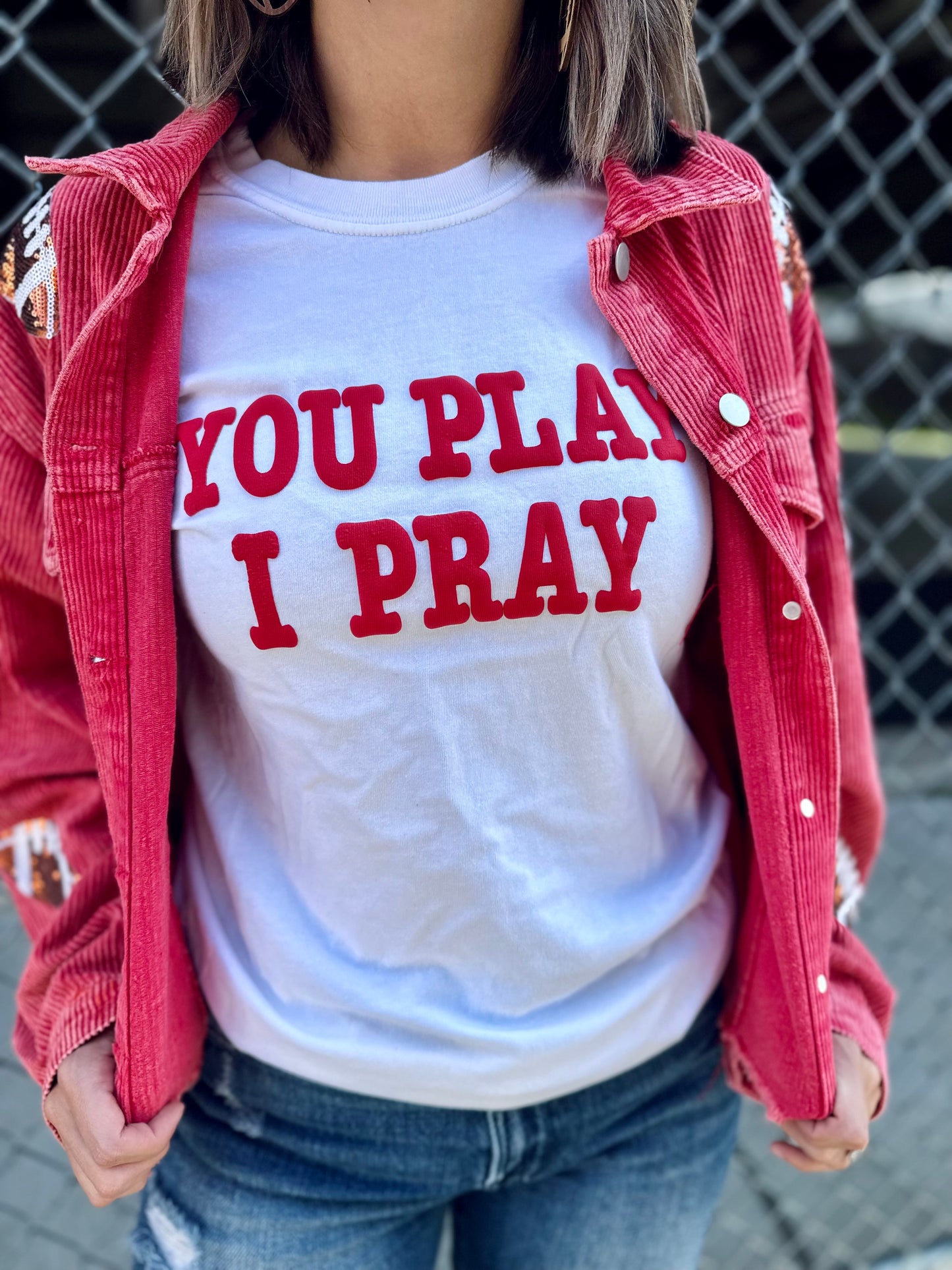 You Play I Pray-Puff letter tee