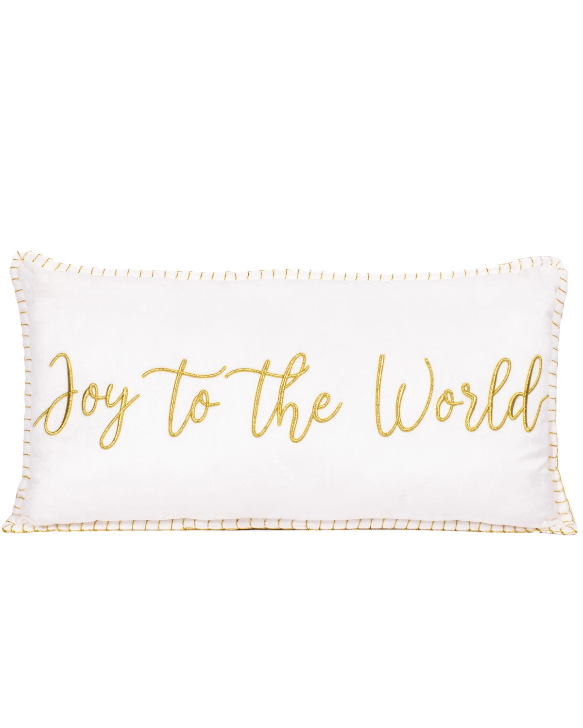 Joy To the World Embroidered Pillow White/Gold 13x24