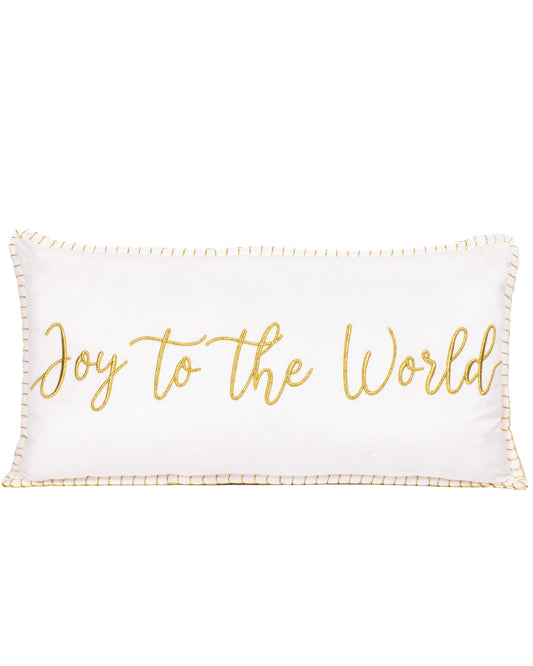 Joy To the World Embroidered Pillow White/Gold 13x24