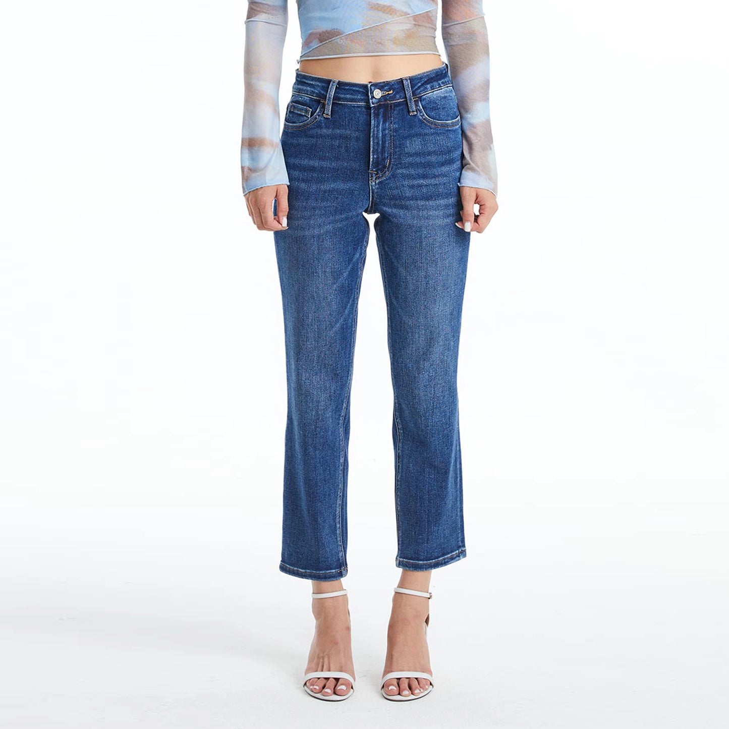 Bayeas Mid Rise Crop Straight Jeans With Finished Hem