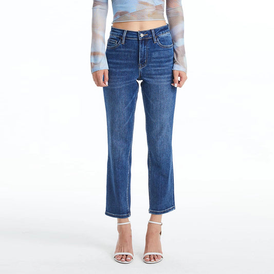 Bayeas Mid Rise Crop Straight Jeans With Finished Hem