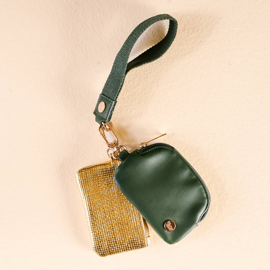 Dynamic Duo Pouch Luxe Wristlet-Evergreen Gold