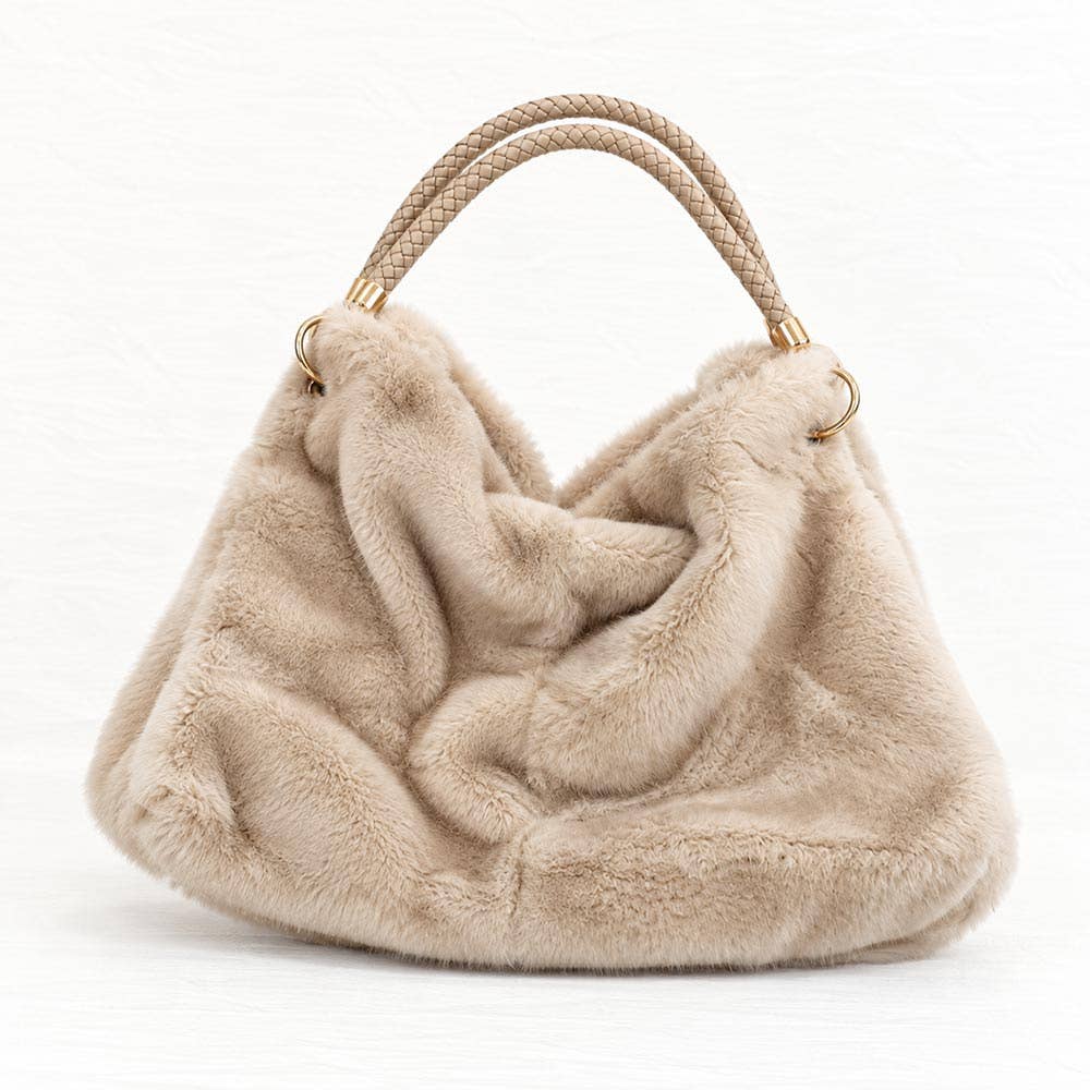 Plush Fur Slouchy Braided Handle Hobo Shoulder Bag | 3 Colors
