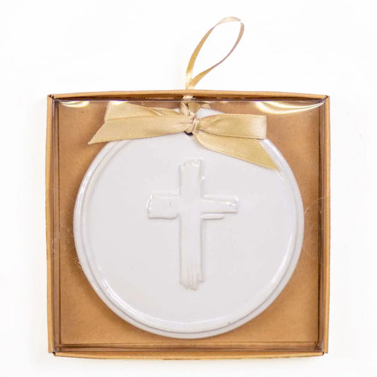 Cross Embossed White Ornament