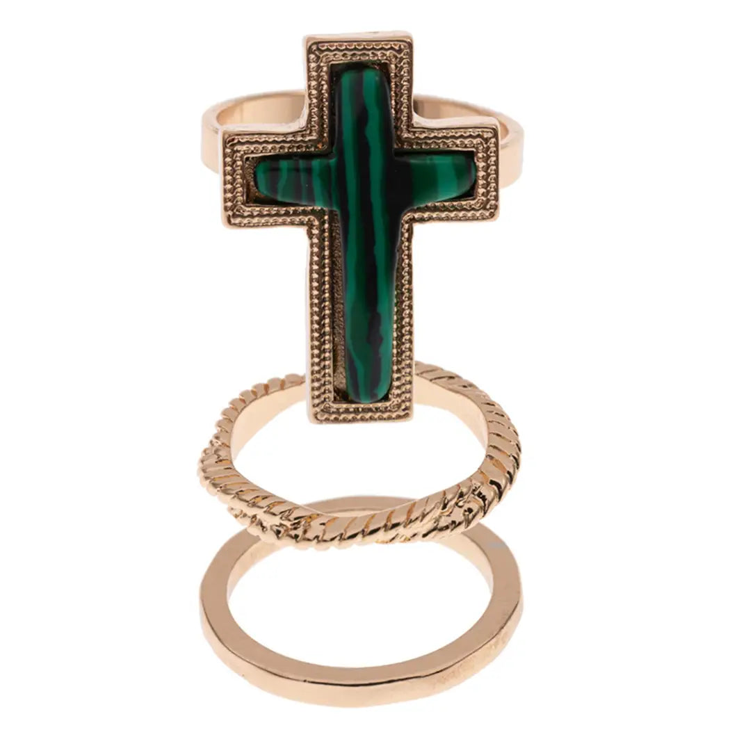 3 Piece Cross Stone Ring