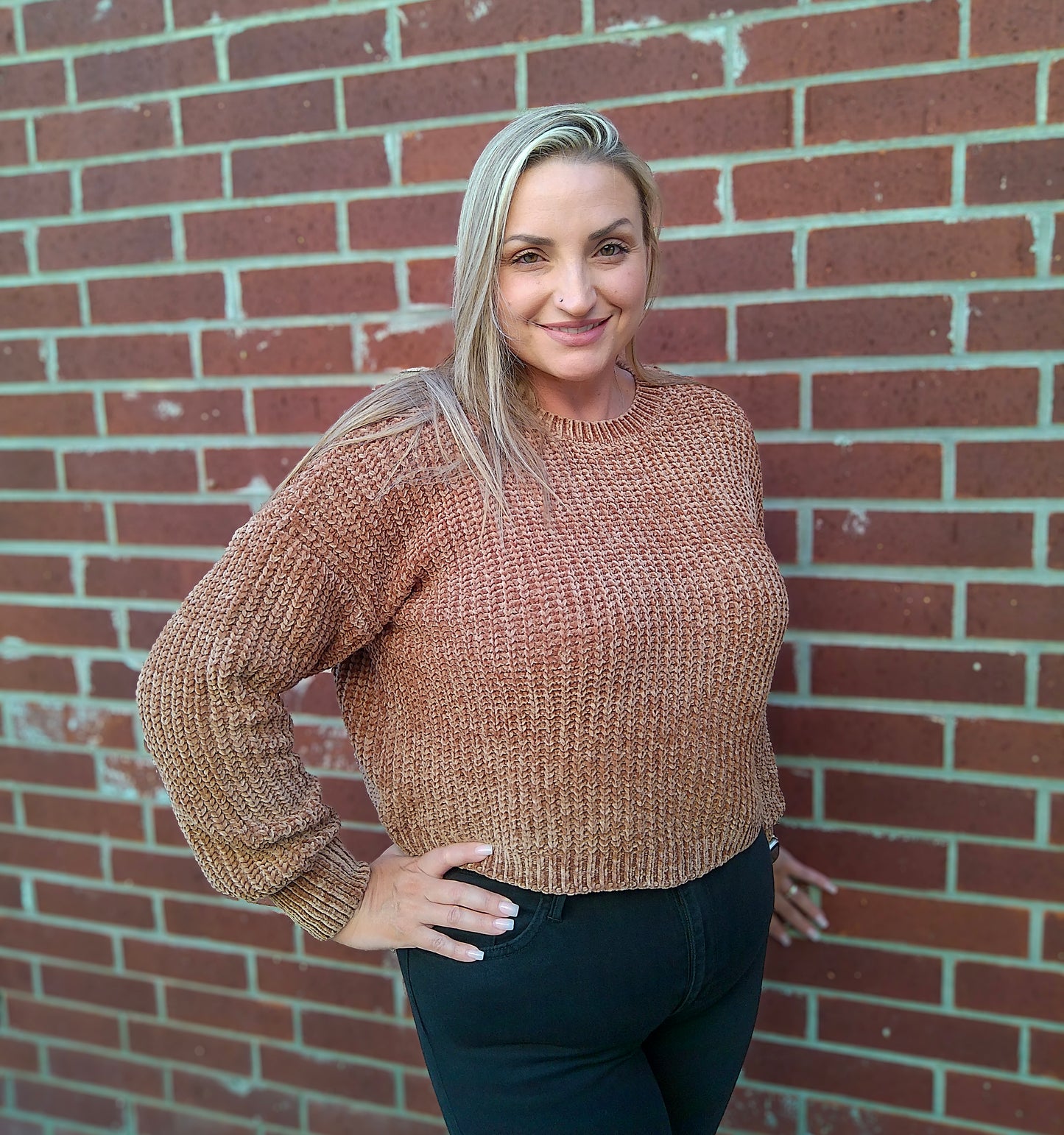 Chenille Round Neck Crop Sweater