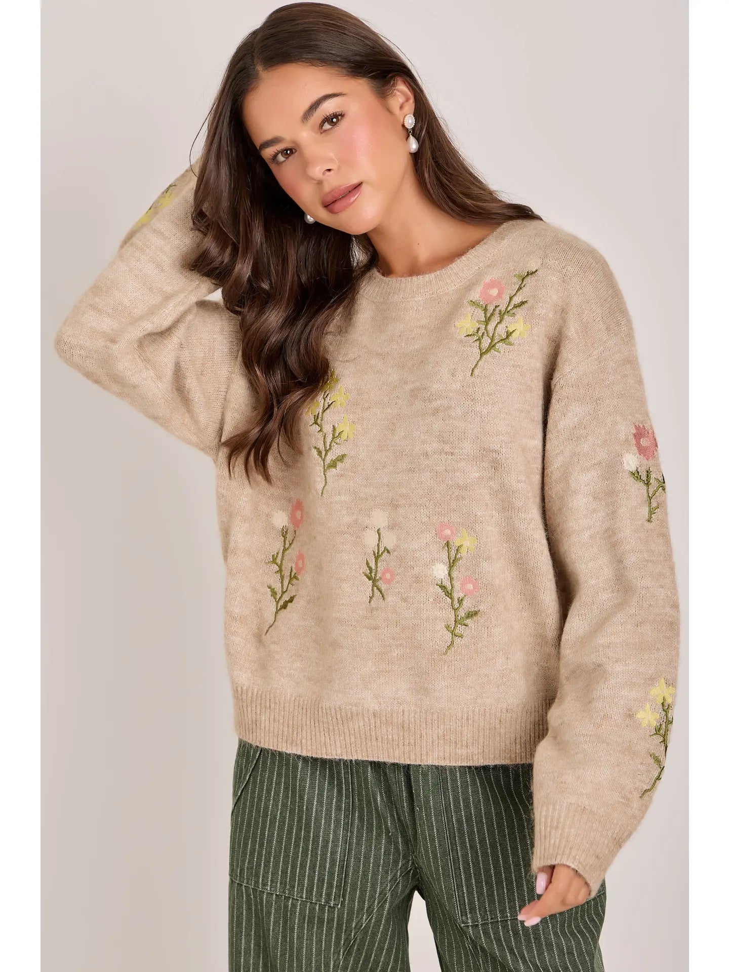 Scattered Floral Embroidered Sweater TOP