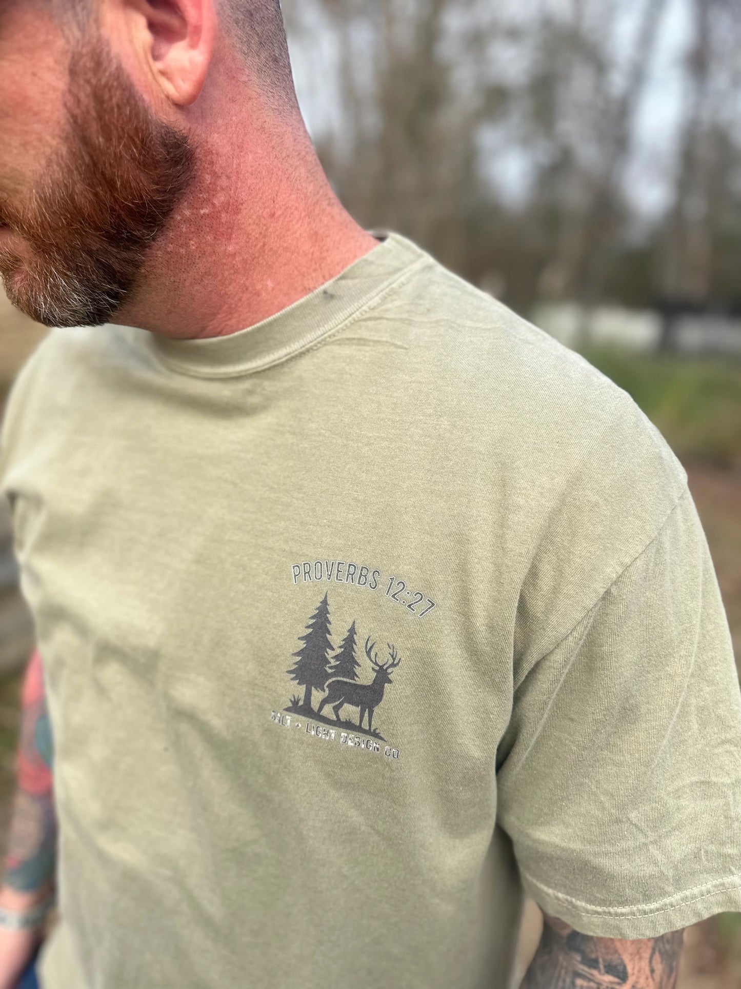 Proverbs 12:27 Christian T-Shirt – Hunting & Outdoors Faith Tee
