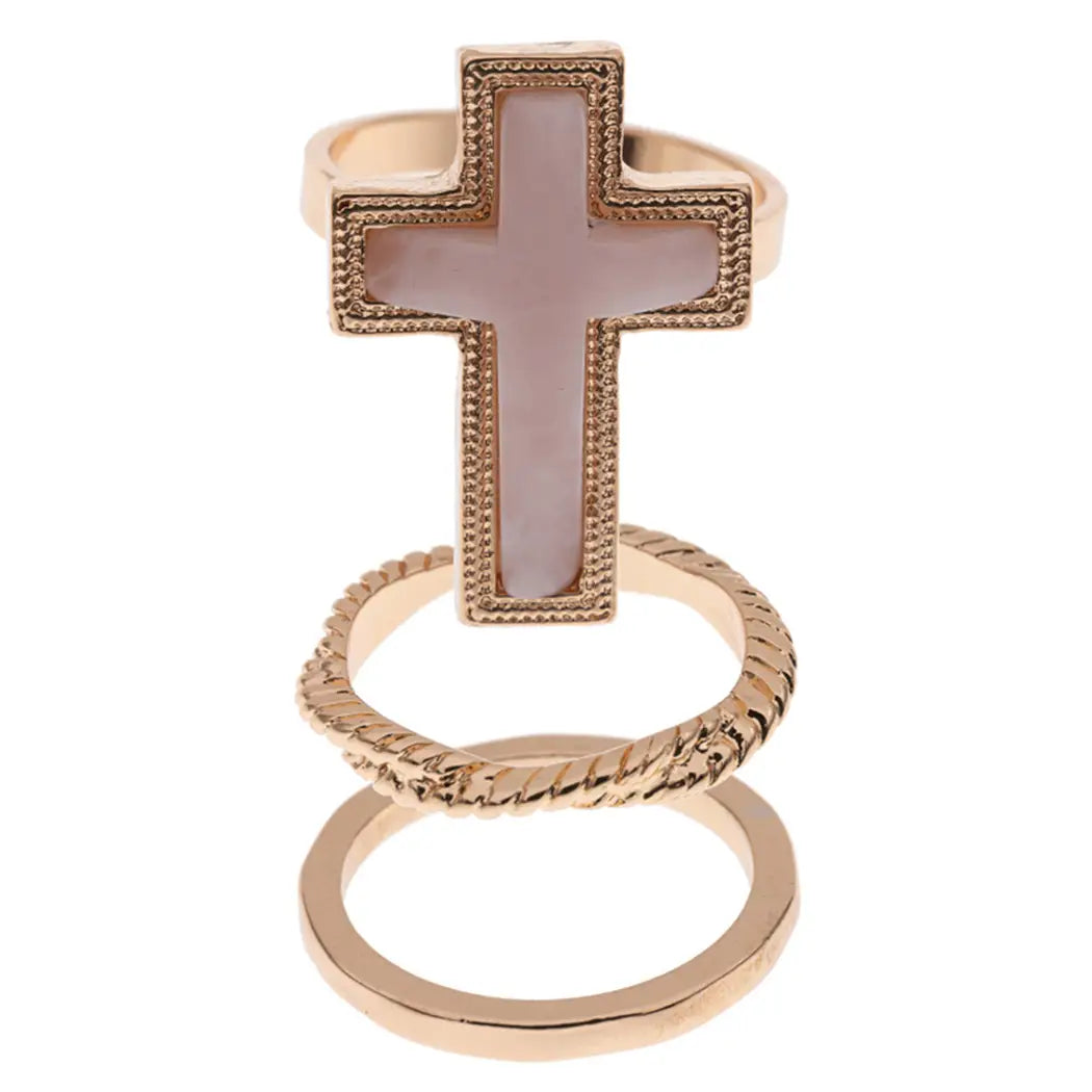 3 Piece Cross Stone Ring