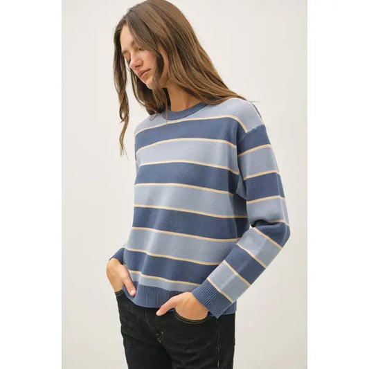 Boxy Fit Blue Striped Sweater