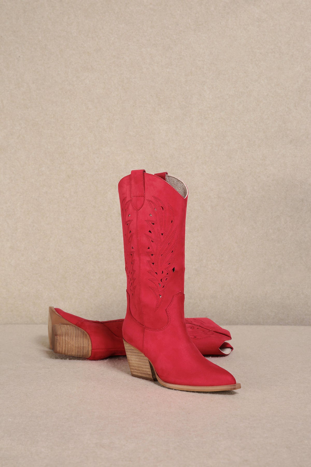 Olivia Red Western Suede Boot