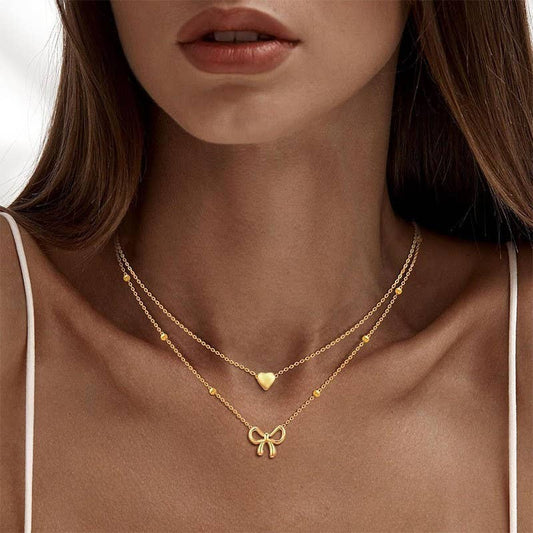 18K Stainless Steel Gold Bow Necklace