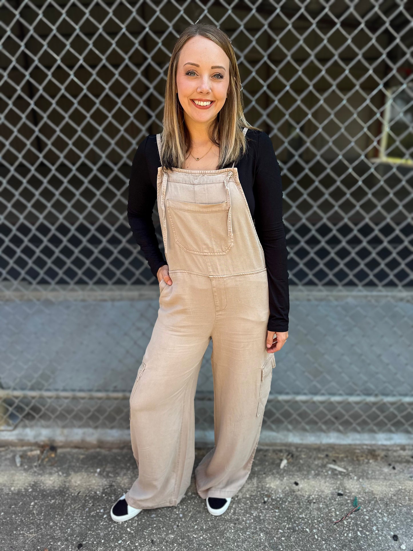 Risen Tan High Rise Ankle Wide Leg Overalls