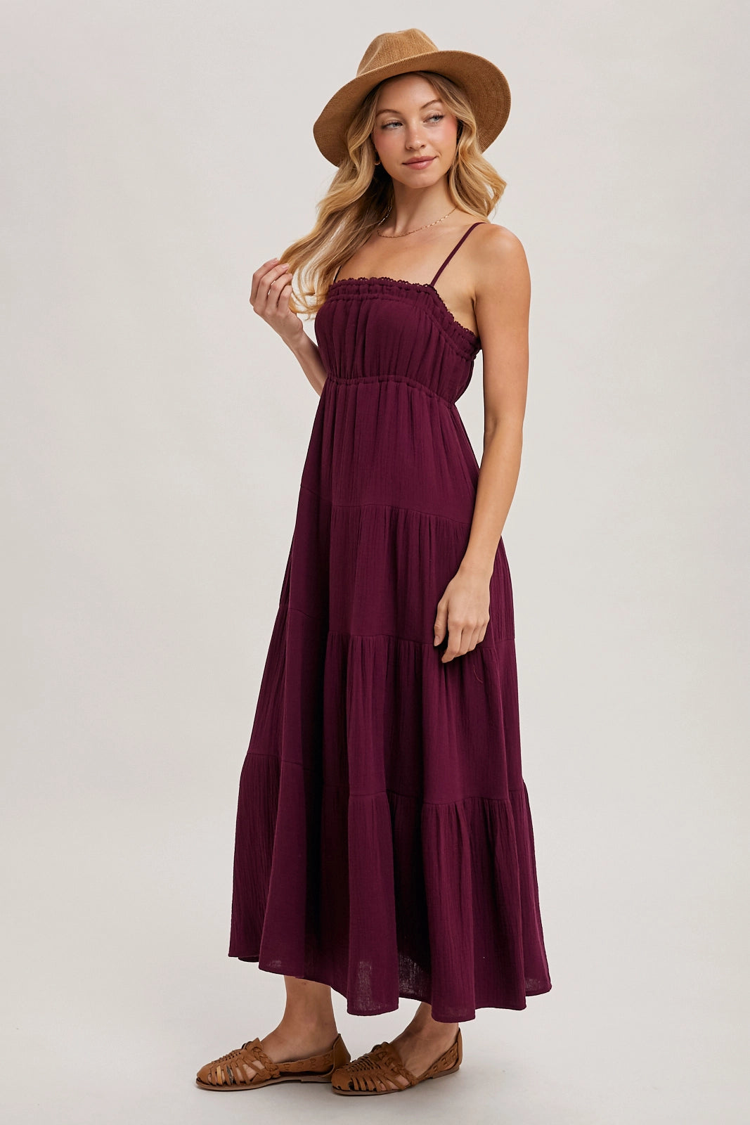 Plum smocked Ruffle Trim Maxi Sundress