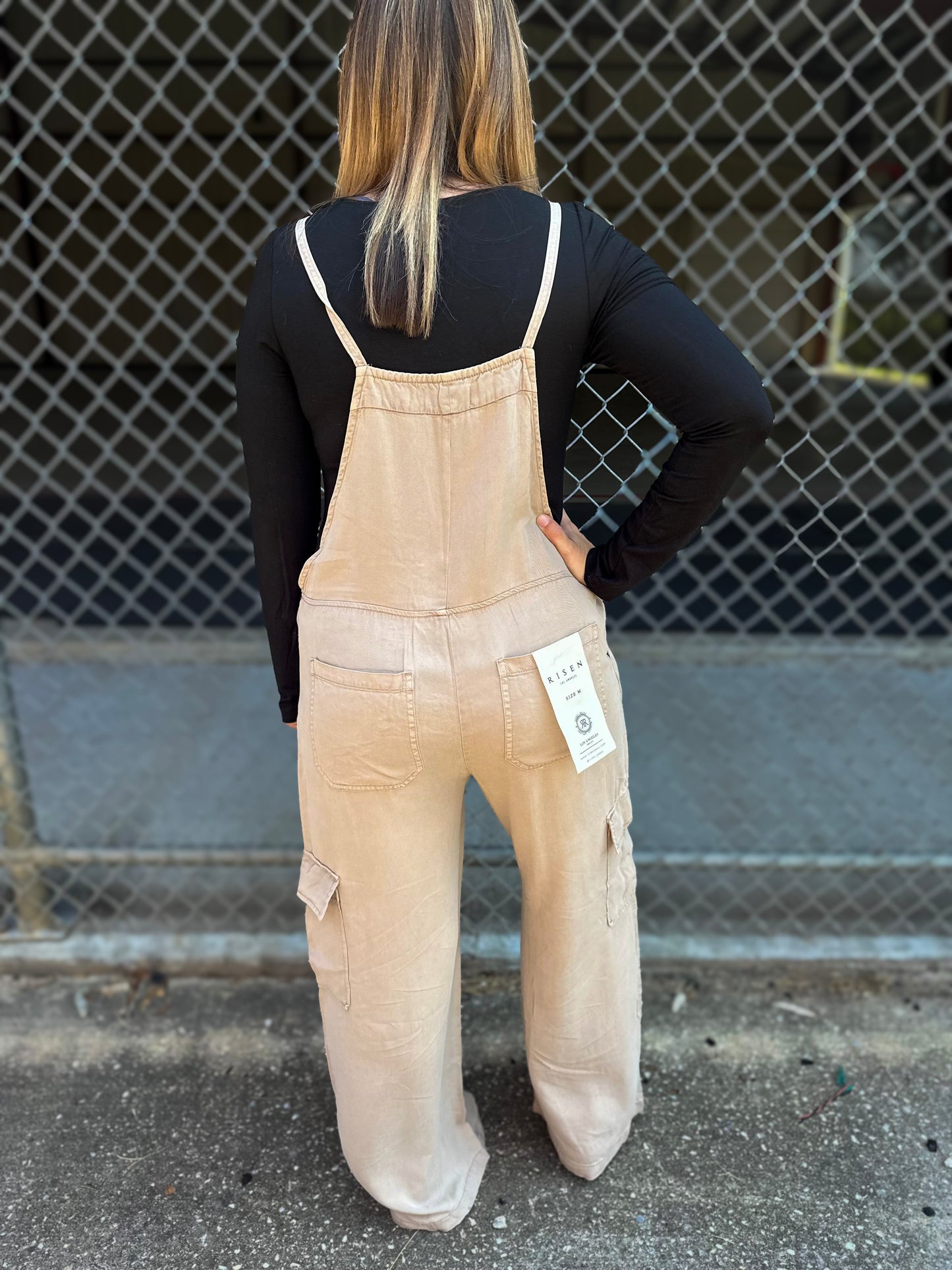 Risen Tan High Rise Ankle Wide Leg Overalls