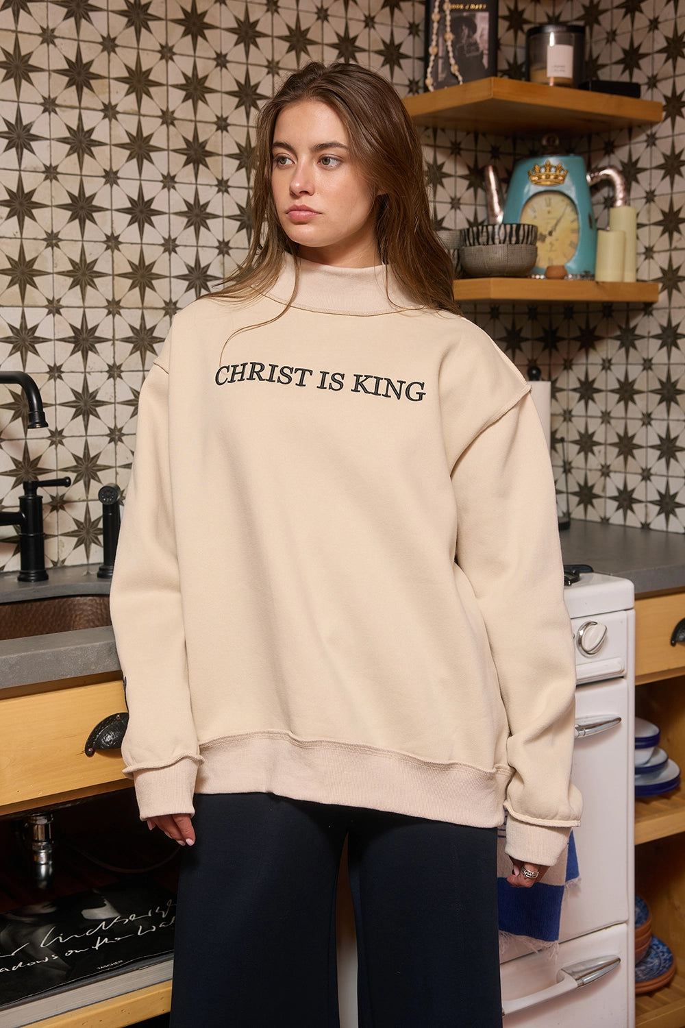 CHRIST 'christ Is King' Embroidered Mock Neck