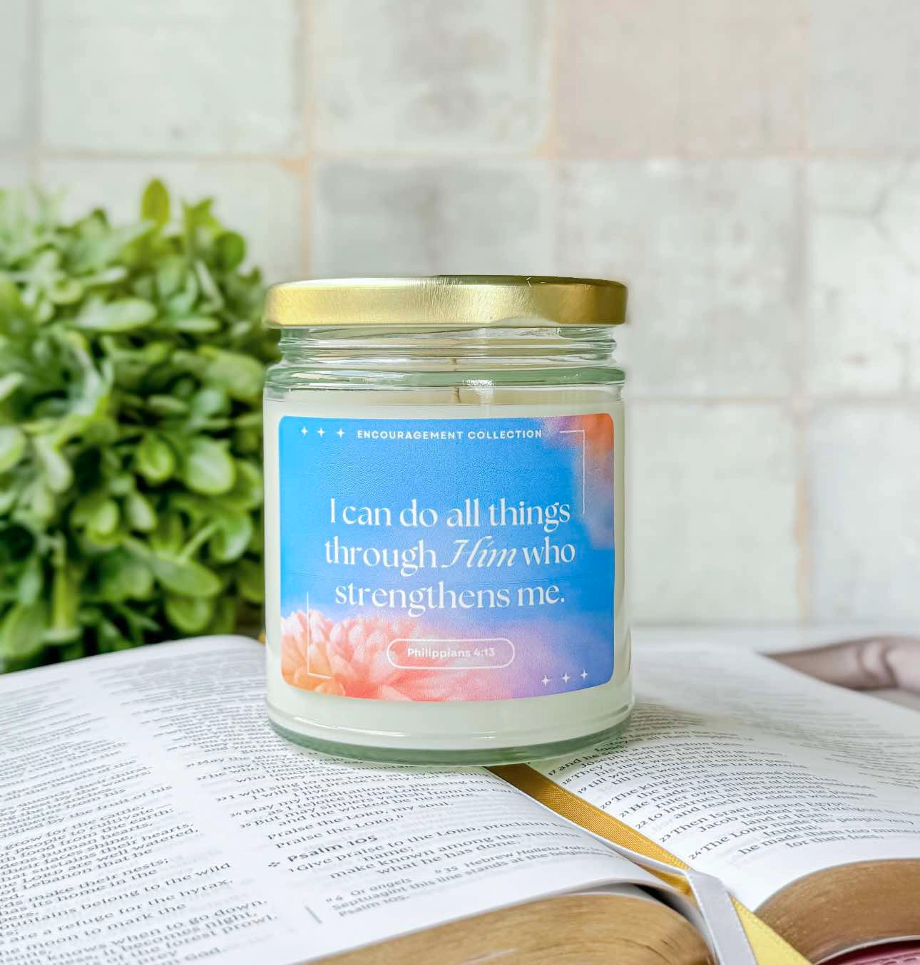 Philippians 4:13 - Bible Verse Candles -7oz. Soy Wax - Sea Salt & Orchid