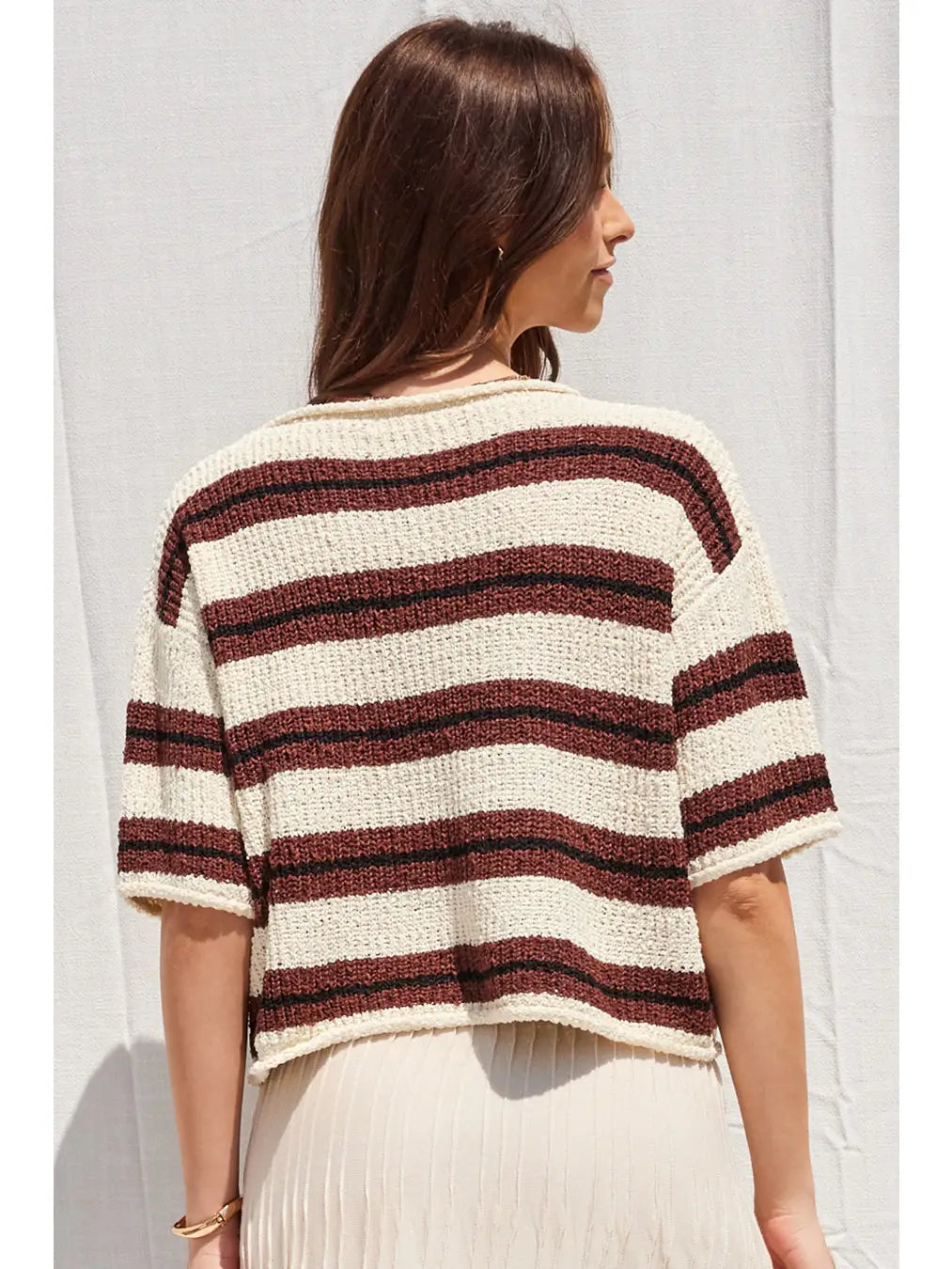 3/4 Sleeve Striped Sweater