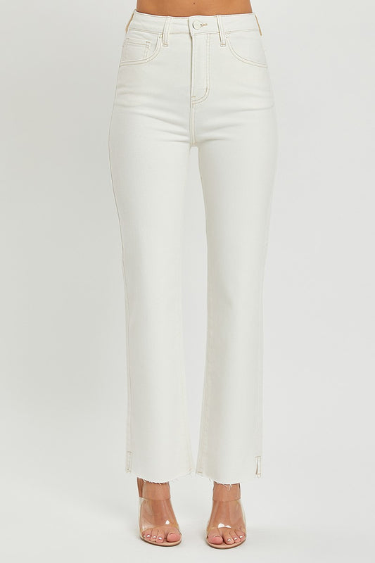 Risen Cream Tummy Control High Rise Side Slit Jeans