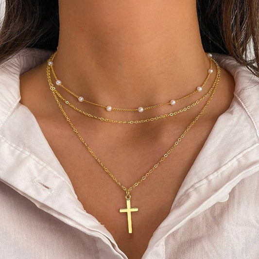 Gold 18K Stainless Steel Cross Necklace