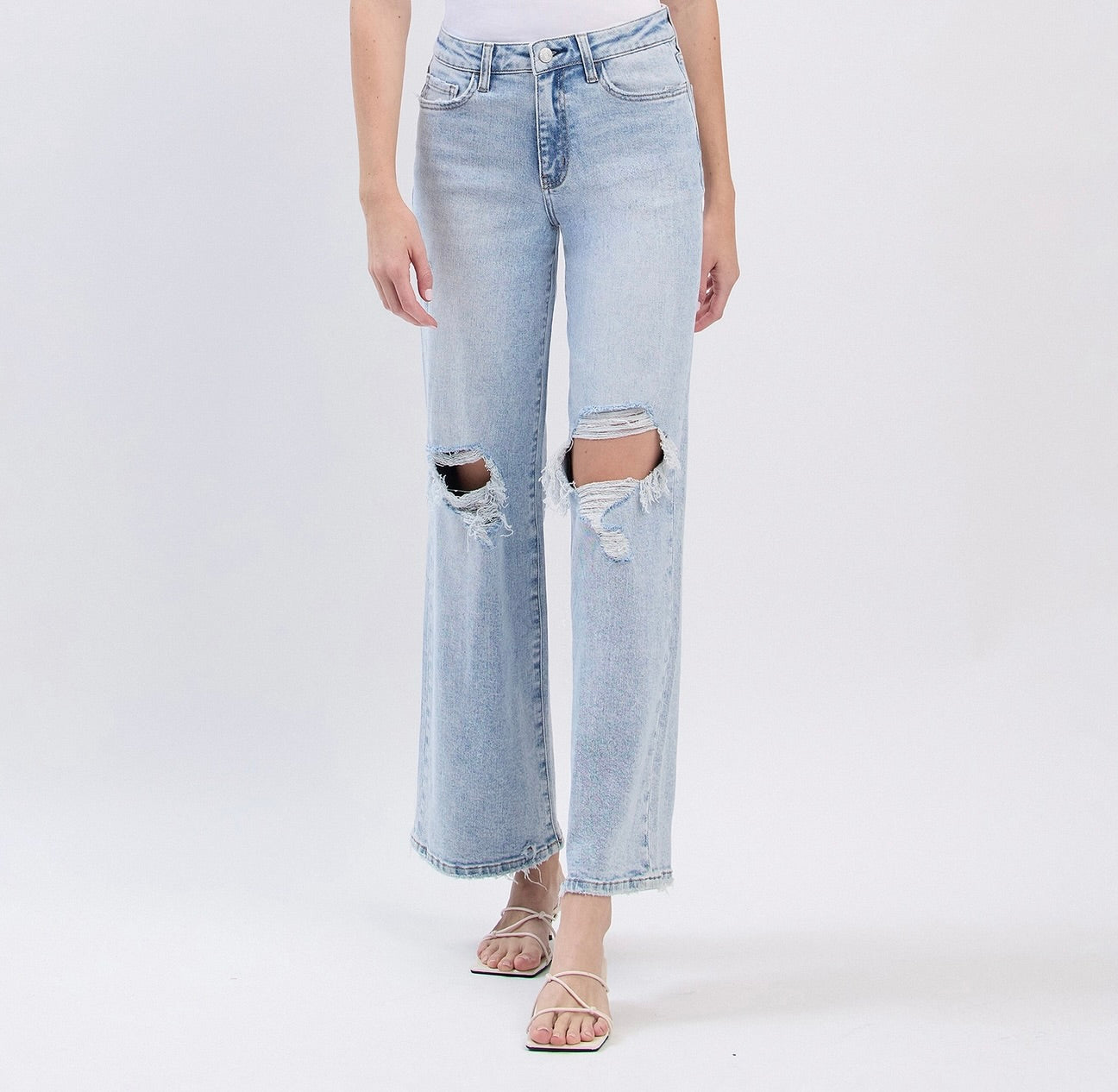 Lovervet High Rise Distressed Wide Leg Jeans