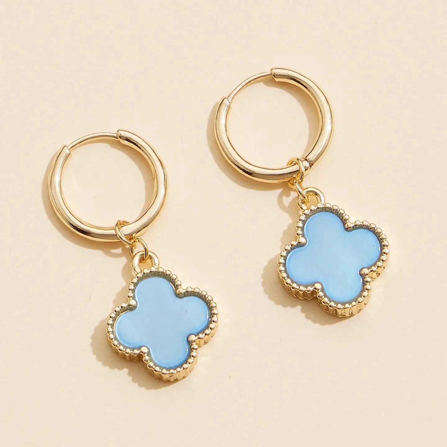 Quatrefoil Shell Charm Hoop Earrings