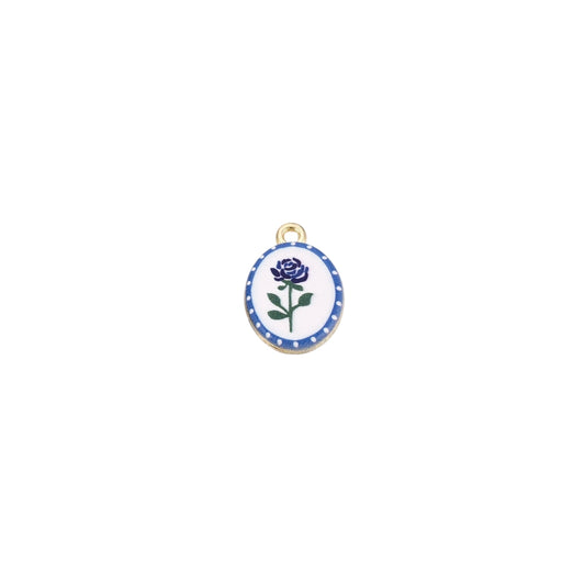 Gold Blue Rose Oval Charm