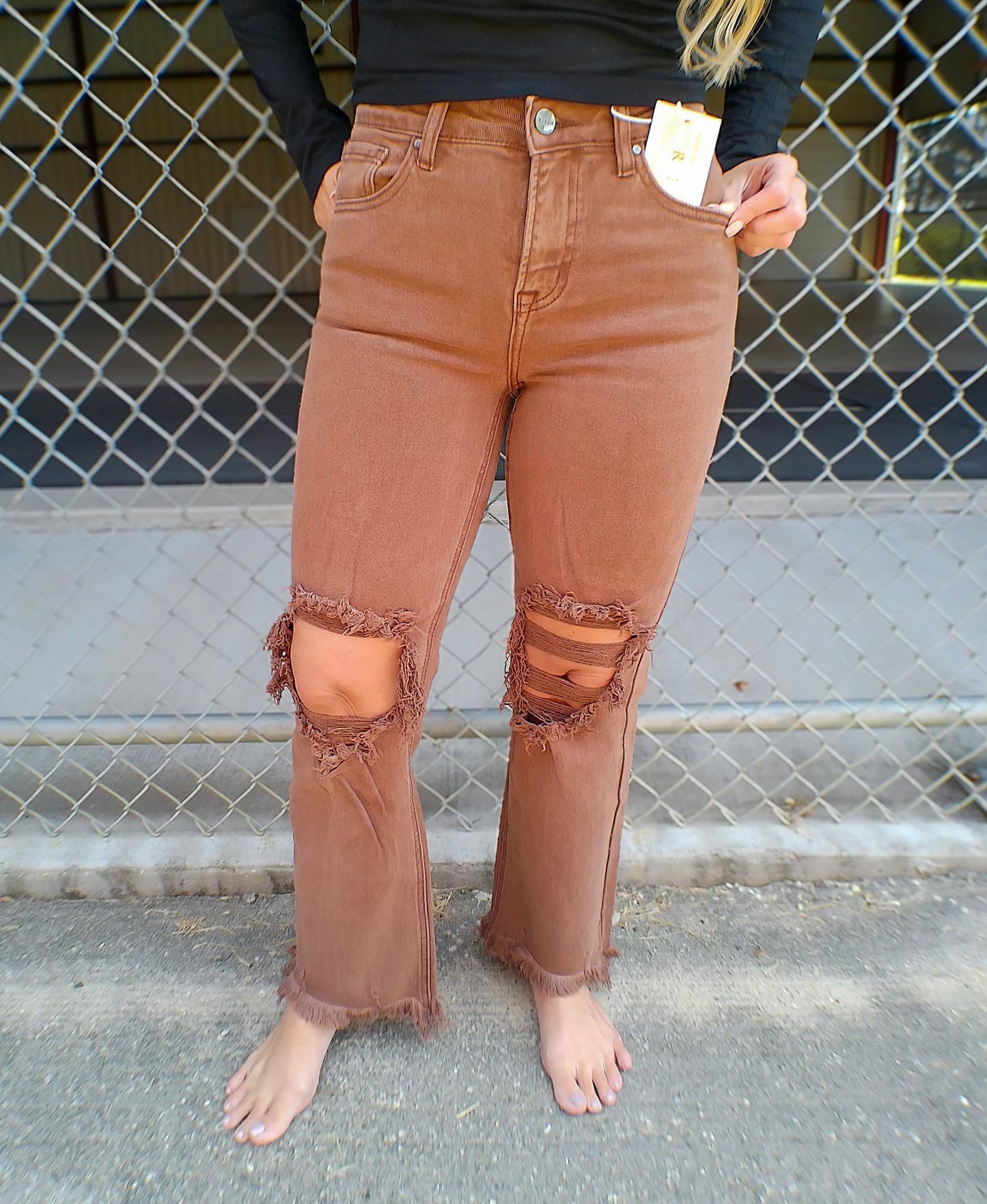 Risen High Rise Crop Straight Jeans in Espresso