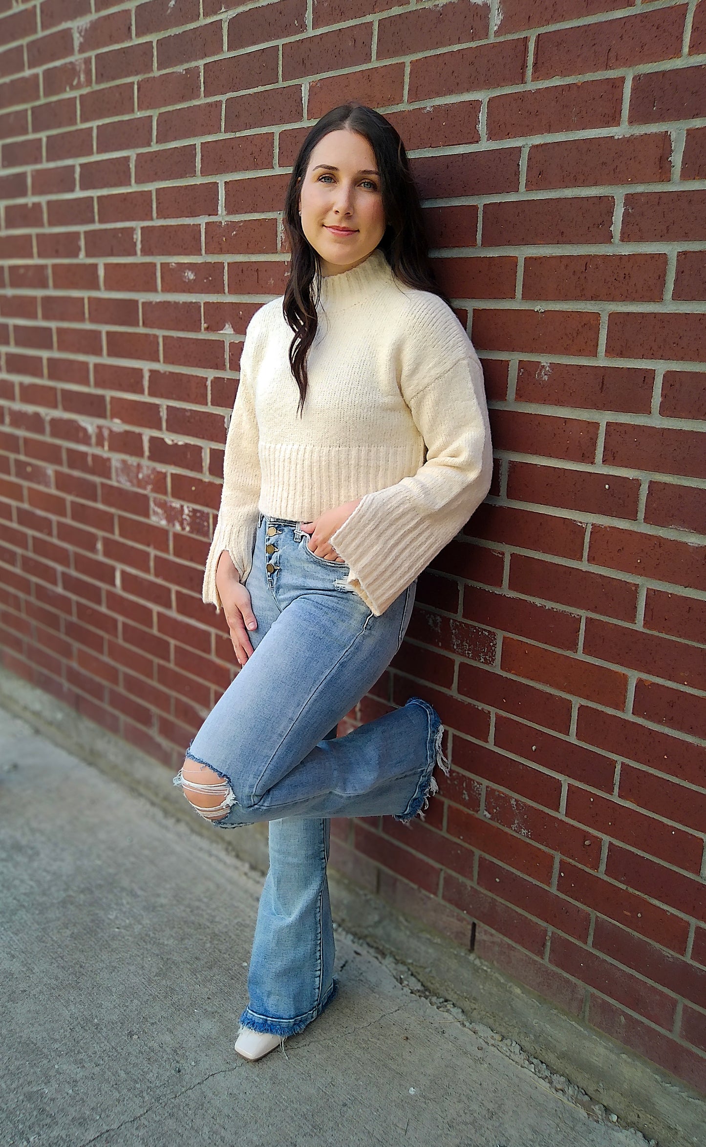 Cream Mock Neck Cropped Sweater